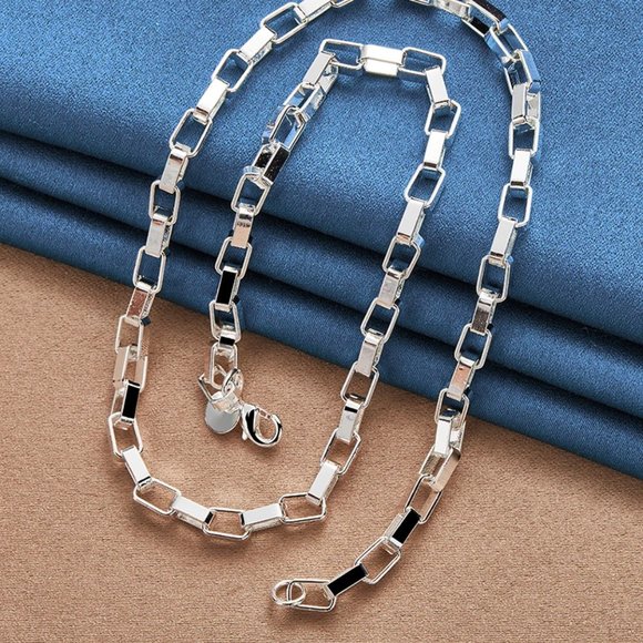 18 Inch Box Chain 4mm Wide, Stamped 925 Sterling Silver - Picture 3 of 7